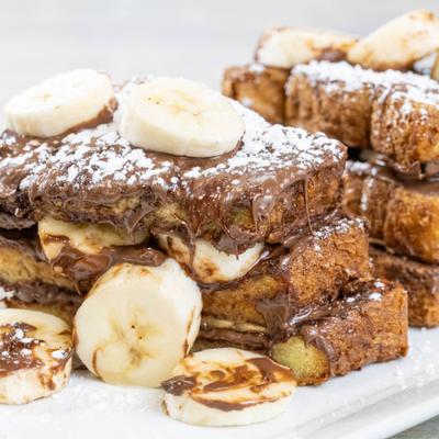 French toast with chocolate and banana.
