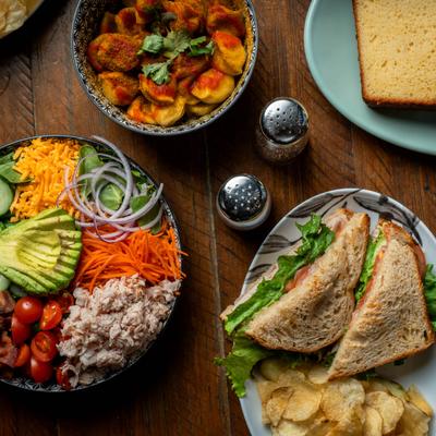 A top view of served food.