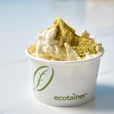 Ice cream sprinkled with pistachios.