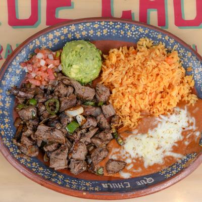 Steak a la Mexicana, top view.
