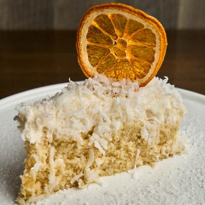 A slice of coconut cake.