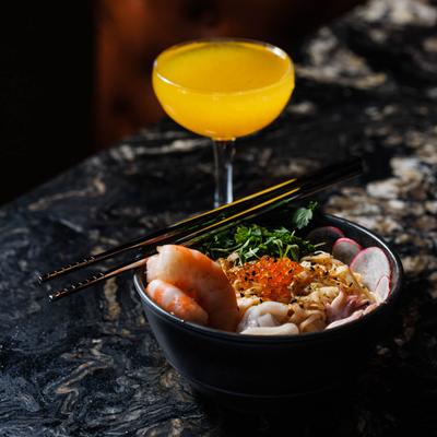 Asian Dish and Cocktail.