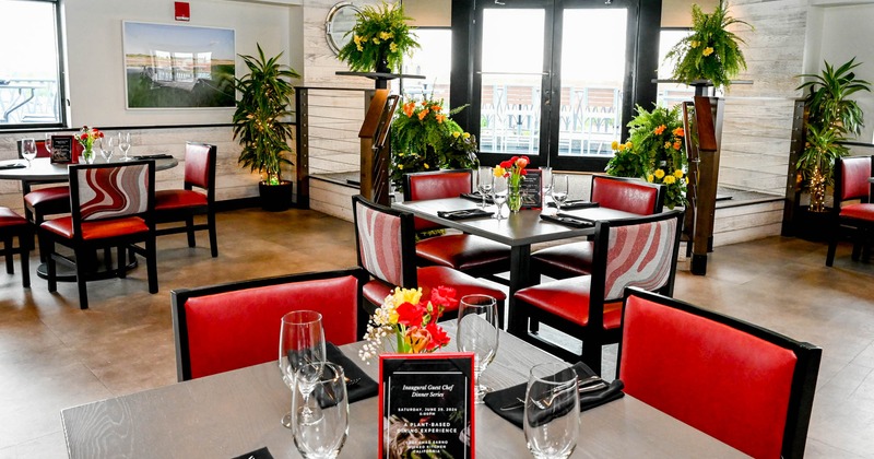 Dining area, tables ready for guests