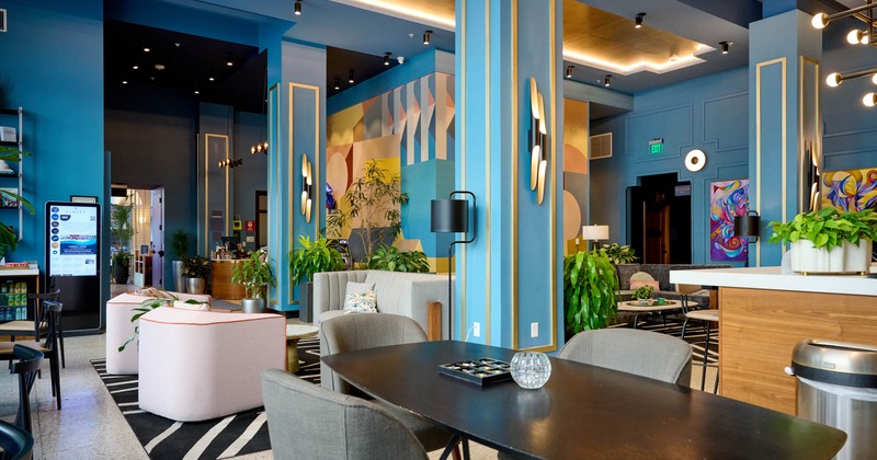 Interior, tables, chairs and sofas