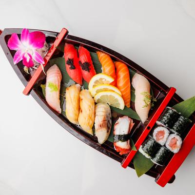 Sushi boat, top view.