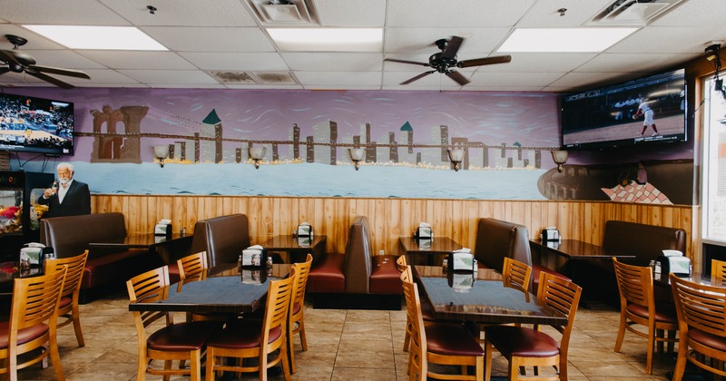 Interior, dining area with restaurant booths