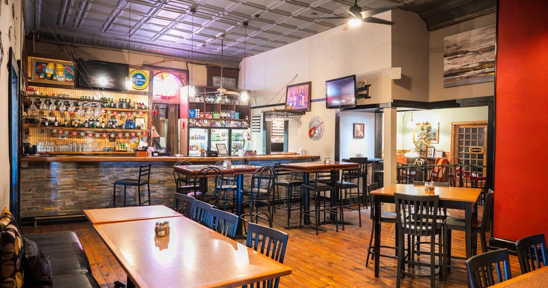 Interior, seating space with a bar