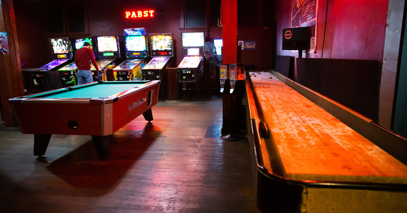 Interior, pool tables and arcade games
