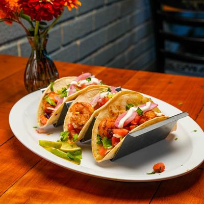 Shrimp Tacos on display.