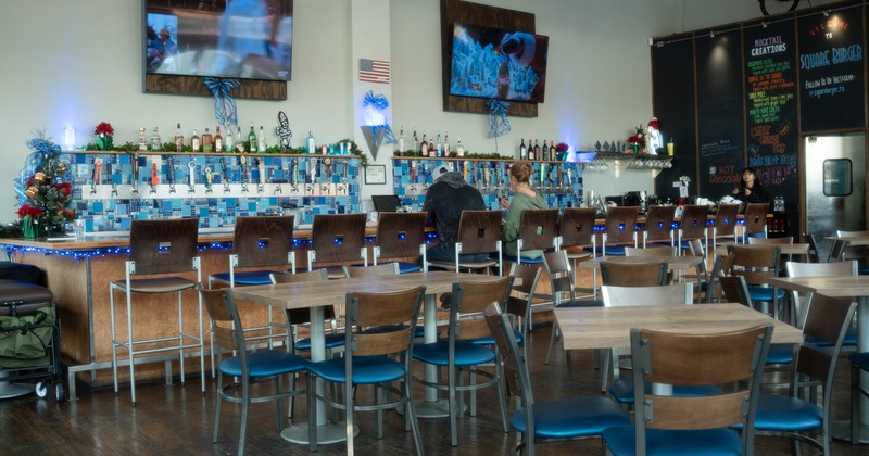 Spacious and cozy interior seating area and bar area