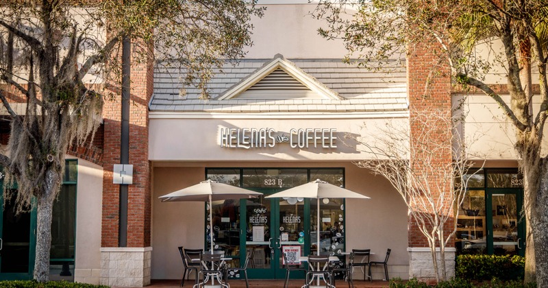 Exterior, entrance, seating area, sign