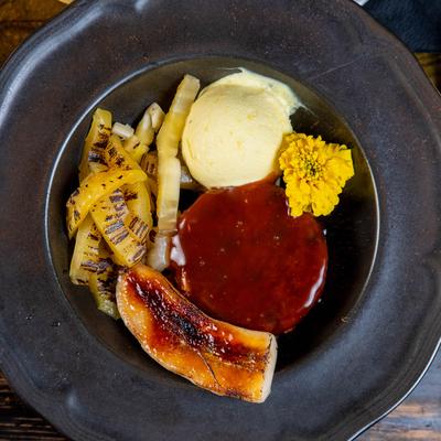 Sesame Cake dessert, top view.