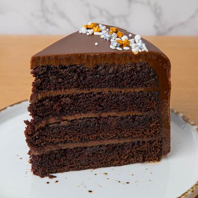 A piece of chocolate cake.