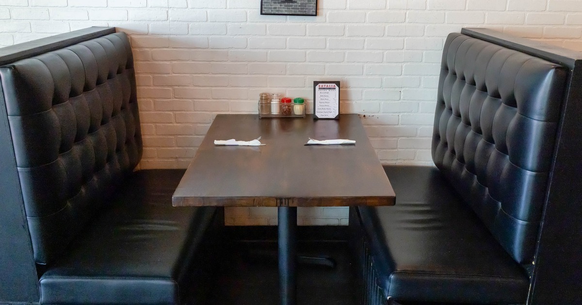 Interior, restaurant booths in dining area