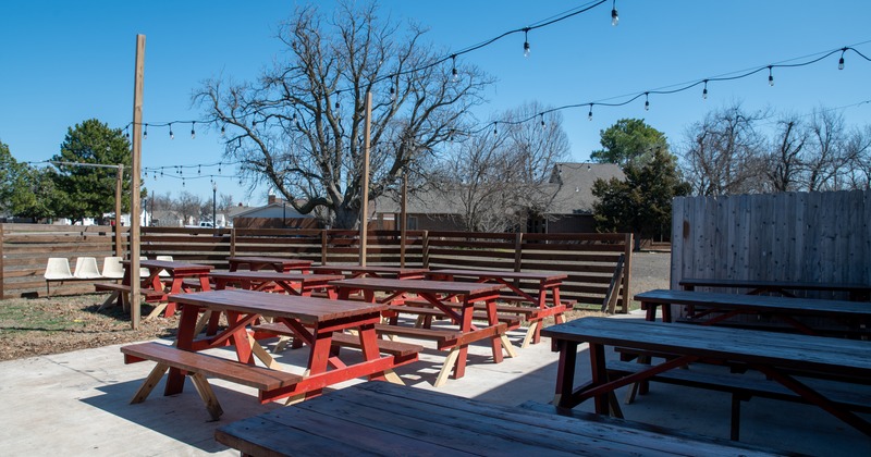 Exterior, patio, benches and tables