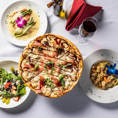 Top view of served meals.