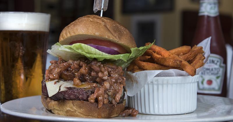 Gourmet burger with fries