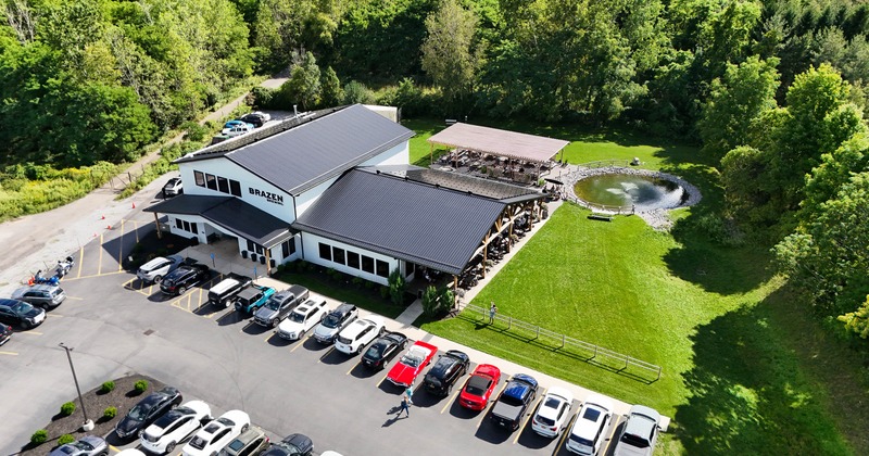 Aerial view to restaurant, parking lot