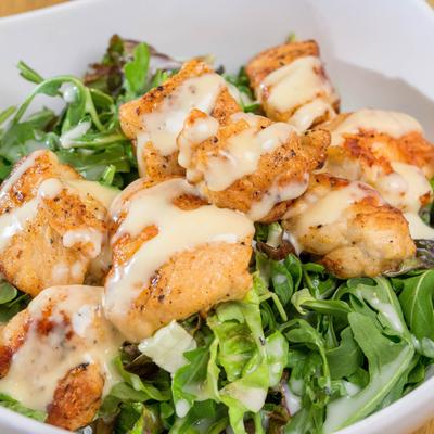 Salad served, closeup.