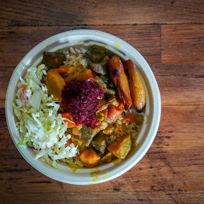 Curry Veggie Rice Bowl, top view.
