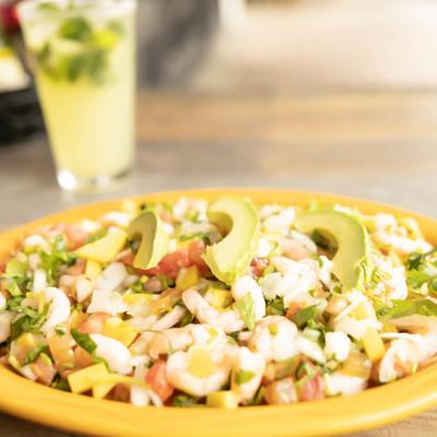Ceviche with avocado and shrimp.