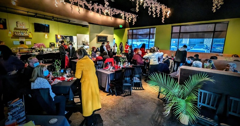 Crowded interior, dining area