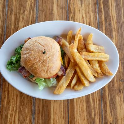 Western BBQ Burger served with fries.