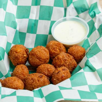 Fried Gulf Shrimp Basket with a creamy sauce dip.