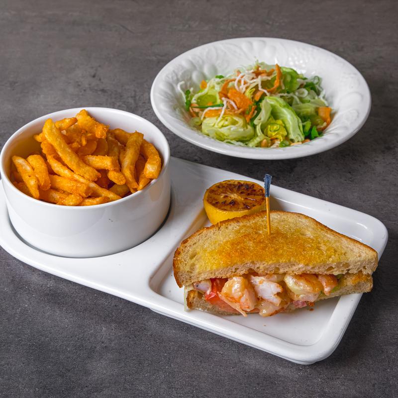 menu item 76 of 111, 1/2 Teriyaki Grilled Shrimp Sandwich Trio Special