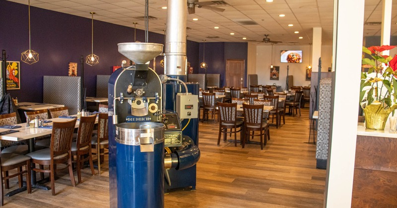 Interior, tables and chairs ready for guests