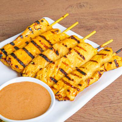 Marinated and grilled chicken skewers.