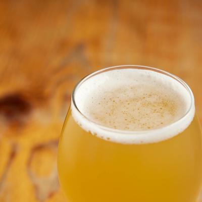 A glass of hazy IPA.