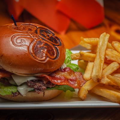 Bacon cheeseburger and fries.