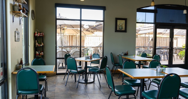 Interior, tables ready for guests