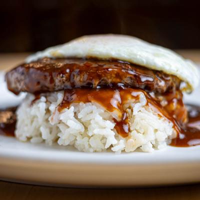 Locomoco with rice and fried egg.