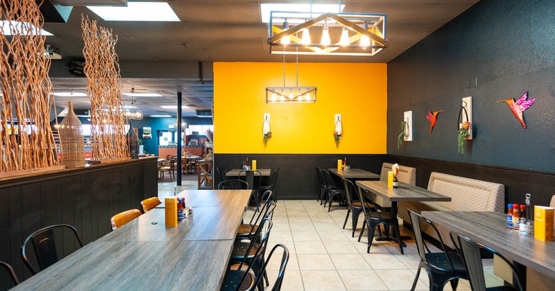 Interior, dining area with tables and chairs