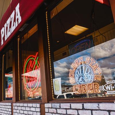 The pizzeria's windows.