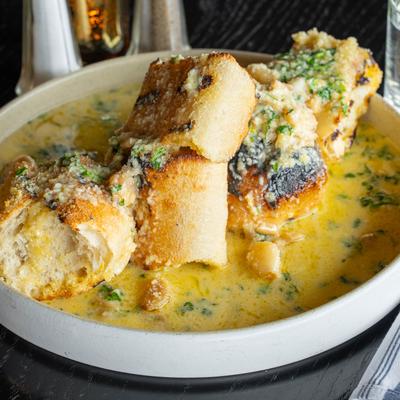 Served garlic bread.