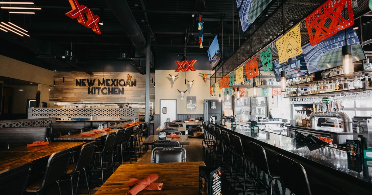 Interior, wide shot of bar and dining area