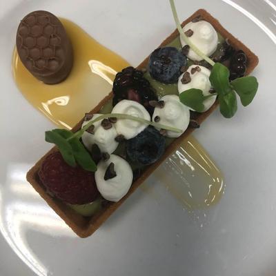 Chocolate Ganache Hazelnut Sponge Passion Fruit, top view