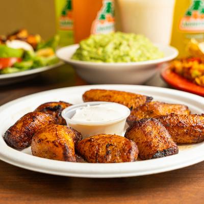 Banana plantains with sour cream.