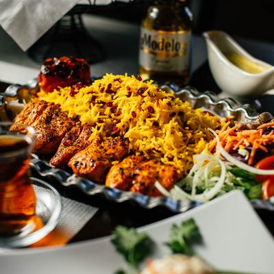 Basmati rice and chicken kabob.