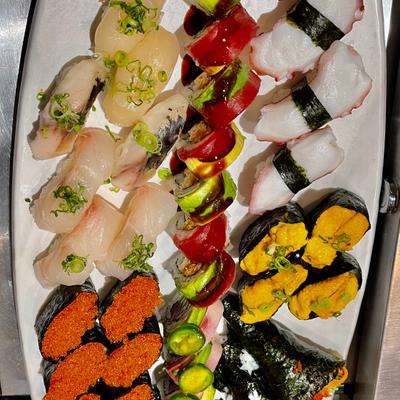 Sushi assortment, top view