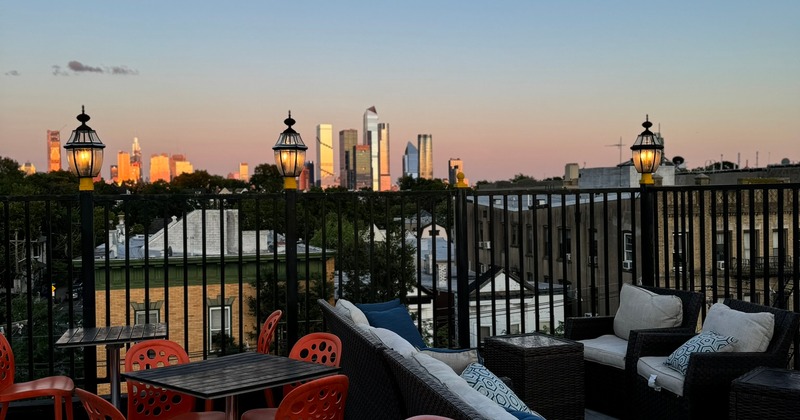 Rooftop patio with a beautiful view of the city