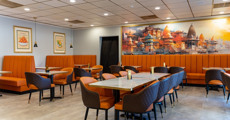 Interior, dining area with tables and seating booths