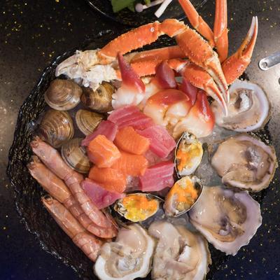 A SEAFOOD tray, served.