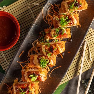 Sushi Hotdog, top view.