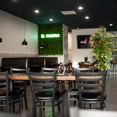 Dining space, tables and seating.