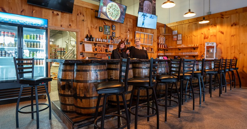 Interior, barrel bar, stools
