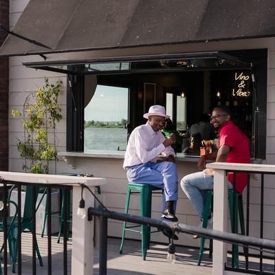 Patio Seating with pop out window.